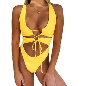 CHYRII Women's Sexy Cutout Lace Up Backless High Cut One Piece Swimsuit Monokini